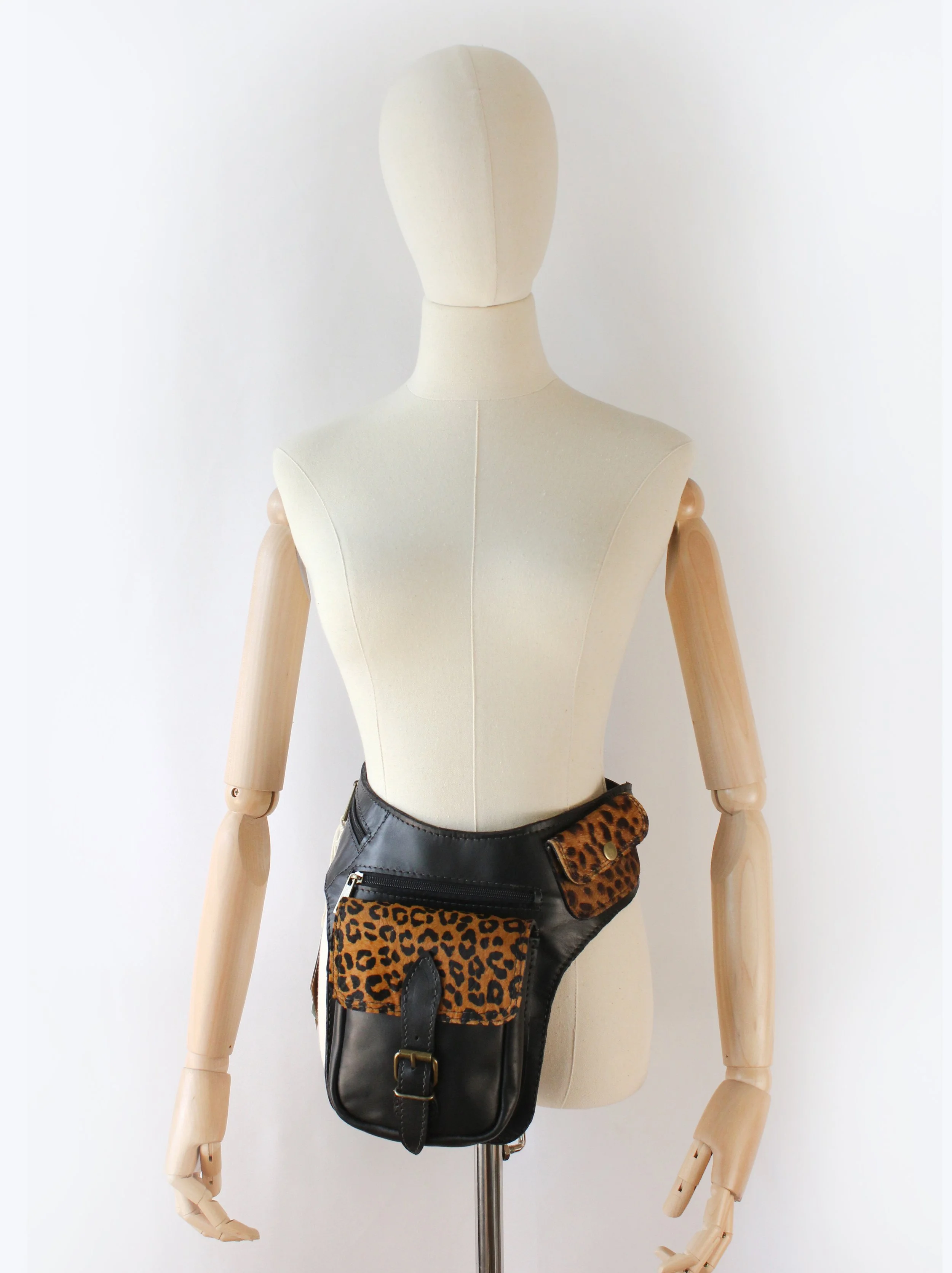 Cheetah & Black / Brown Leather Handmade Bumbag — Quri Andino